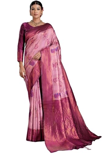 SGF11 Women's Kanjivaram Pure Soft Silk Saree With Unstitched Blouse Piece (Pink)