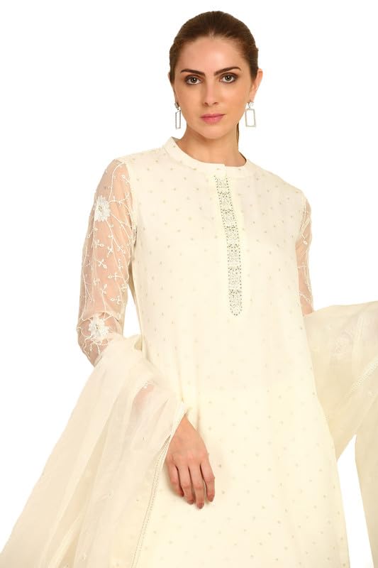 Soch Womens White Sequinned Embellished Brocade Suit Set