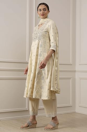 Biba Women's Natural White Silk Straight Yarndyed Suit Set
