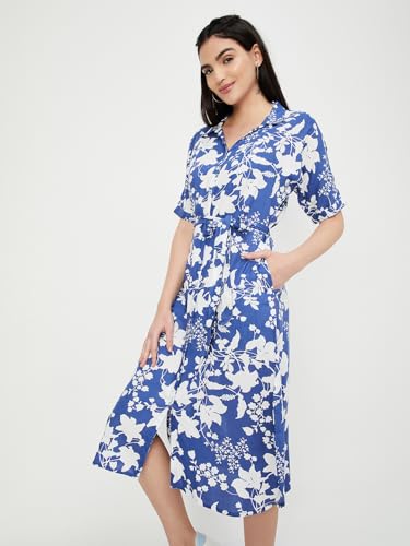 Max Women Printed Shirt Dress (MDDRS41027BLUE)_L