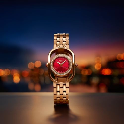 Titan Raga Paris with Love Quartz Analog 3Hands Display Red/Mirror Polished dial with Embossed Pattern Dial Rose Gold Stainless Steel Strap Watch for Women - 2839WM01