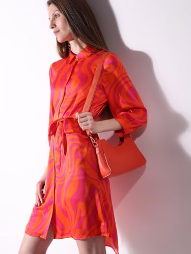 VERO MODA Women Abstract Print Orange Polyester Mini Length Regular Fit Dress
