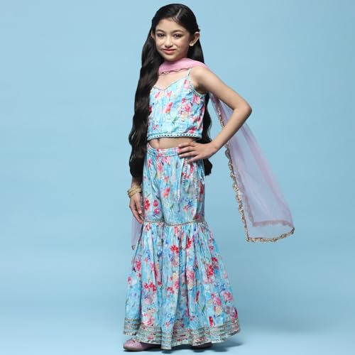 BIBA Girls PRINTED STRAIGHT KID(KWLAVENDER5839_BLUE_5)