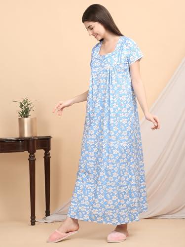 Sweet Dreams Women's Cotton Maxi Casual Night Dress (OCW-3792 Sky Blue 2XL)