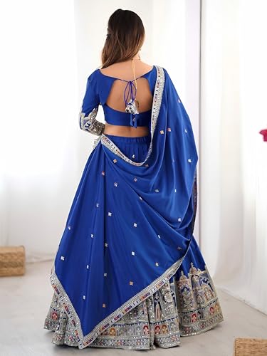 Zeel Clothing Women's Sequins Thread Embroidered French Crepe Lehenga Choli With Dupatta (5118-Royal-Blue-Women-Lehenga-Choli; Free size) (Royal Blue)