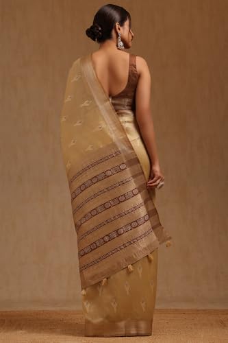 Soch Womens Beige Tussar Woven Design Saree