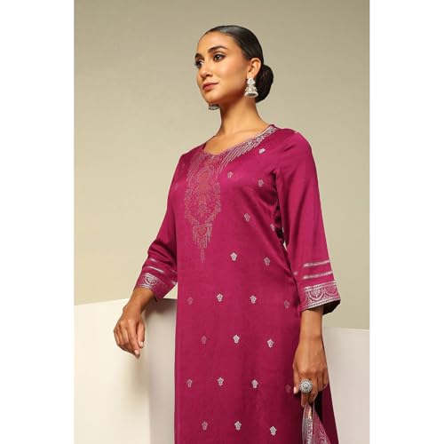 Rangriti Women's Acrylic Kurta Set (WNTRWR19626AW24PHLSA_Phalsa