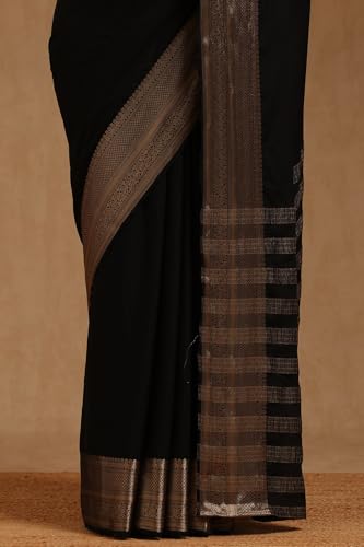 Soch Womens Black Georgette Solid Saree With Zari