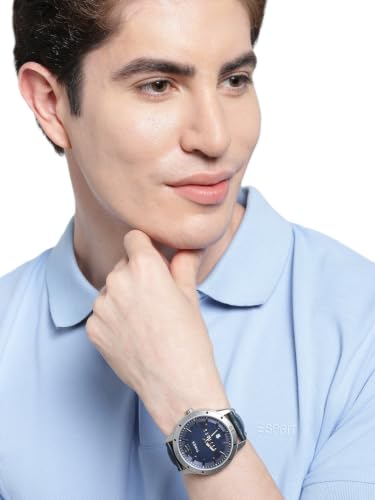 TIMEX Analog Watch for man with Blue Round Dial & Blue Leather Strap Band Water Resistant Men's Wrist Watches - TW000U931