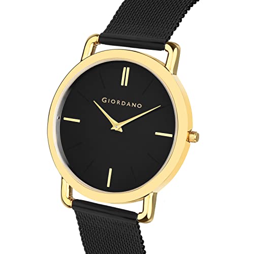 Giordano Wired Collection Analog Slim Watch for Man with Black Dial and Black Metal Mesh Strap Wrist Watches for Men, with Classy Wired Mesh Band - GD4057-22