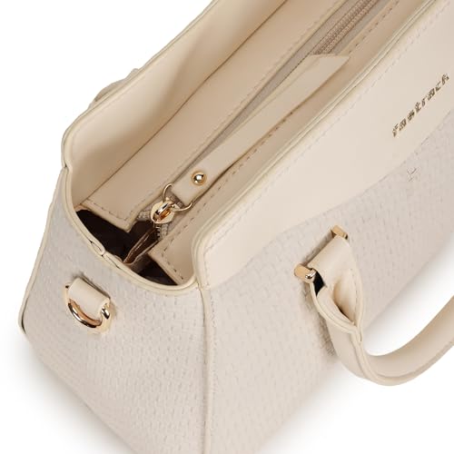 Fastrack Ivory Gridelle Satchel Handbag for Women | Premium Faux Leather Weave Design | White Structured Satchel with Zipper Closure | Dual Compartment with Organizer Pockets