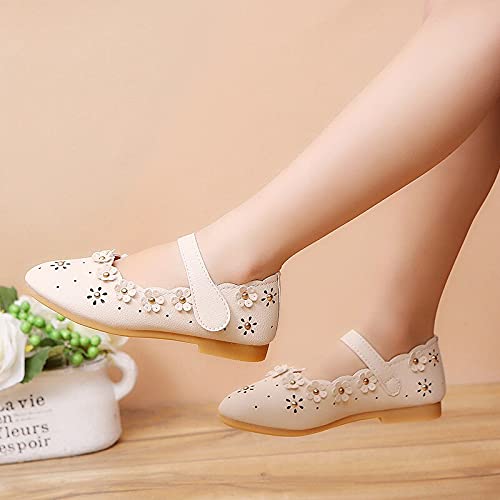 Bold N Elegant PU Leather Girl's Party Ballerina Belly Sandal Shoes Footwear with Gold Bead Floral Cutwork for Infant Toddler Young Girls (White, Numeric_14)