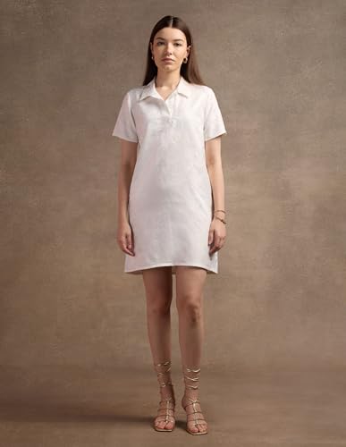 U.S. POLO ASSN. Polo Collar Jacquard Shift Dress (UWAW24DRS143_White_L)