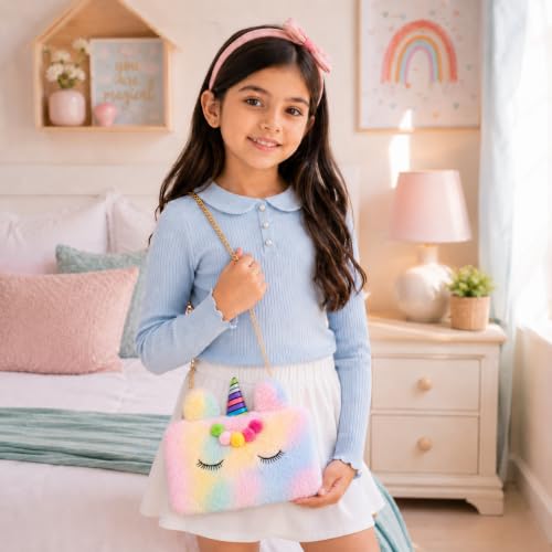 Real Kids Makeup Kit for Girls | 15 Pcs Unicorn Soft Bag with Beauty Set | Washable Play Makeup Kit includes Eyeshadow, Blush, Compact Powder, Lip Gloss, Beauty Blender & Brushes | Birthday Gift for Ages 7–16