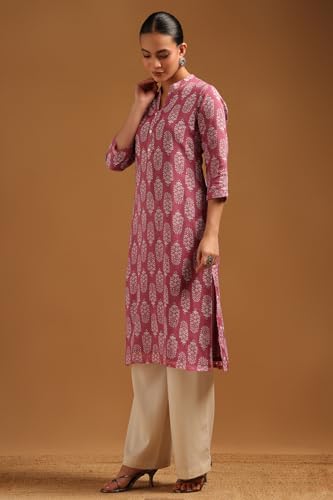 Soch Womens Onion Pink Cotton Botanical Kurta