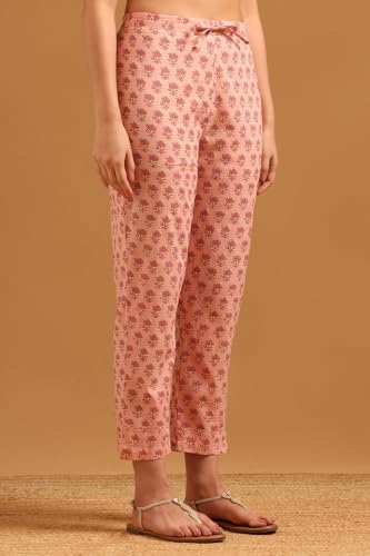 Soch Womens Pink Cotton Floral Printed Salwar Suit With Lace