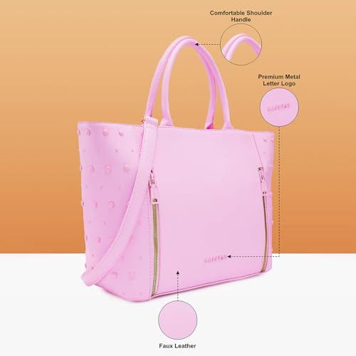 Caprese Midge Medium Tote Bag for Women | Stylish Faux Leather Shoulder Bag with Multi-Compartment, Adjustable & Detachable Strap | Fits Up to 16-Inch Laptop | Ideal for Work, Travel, Shopping (Pink)