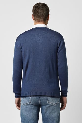 Men Navy Solid V Neck Sweater