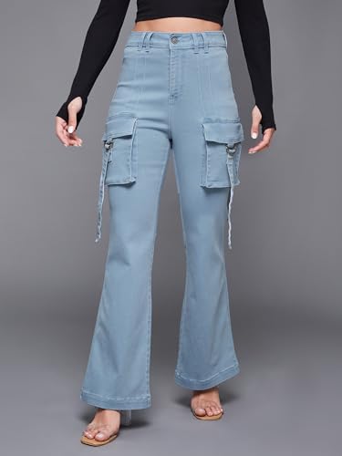 Miss Chase Women's Bootcut High Rise Clean Look Regular Stretchable Denim Jeans (MCAW25DEN62-55-446-34, Frost Blue, 34)