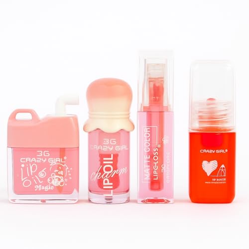 Bajajbeautyshop Asthetic Kawaii Lip Gloss Combo Set of 4 – Heart, Candy, Toffee & Bottle Shape | pH Color Changing, Natural Pink Tint | Cute Flavored Mini Lip Gloss Gift for Women (Lip Gloss Combo 5)
