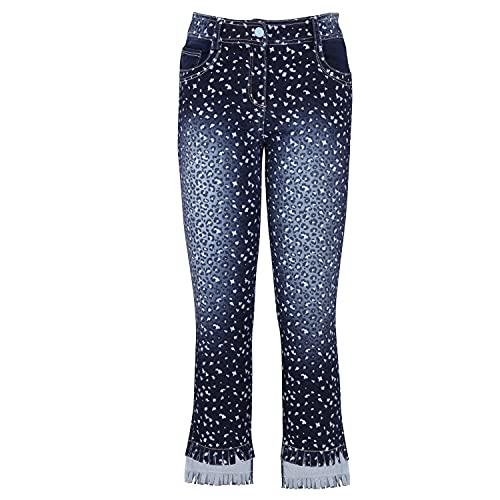 Cutecumber Girls Cotton Rich Denim Strech Fit Jeans – White Heart Print & Fringe Hem, Stylish Casual Outfit for Baby Girls & Kids (Age 1–15 Years)