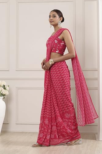 Biba Women Pink Poly Georgette Regular Saree_36