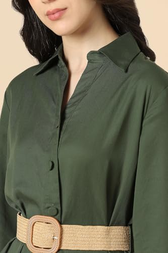 Women Green Solid Casual Dress