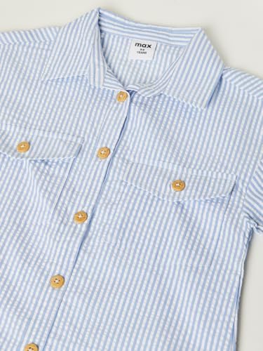 Max Girls Striped Seersucker Shirt Dress (Blue_14-16 Y)