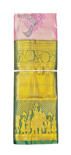 VFCollections Women's Traditional Handloom Kanchipuram Silk Pure Pattu Sarees | Rich Zari Woven Design | Bridal Saree | Unstitched Blouse (VFC625-4), Purple,Beige