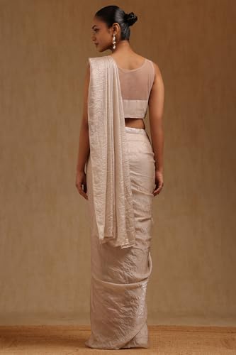 Soch Womens Light Grey Organza Solid Ready To Wear Saree