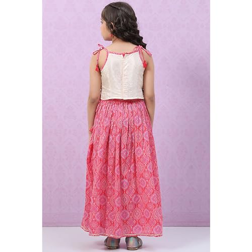 BIBA Girls Viscose Flared Printed Lehenga Set(KW5070E_15_Red)