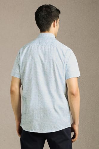 Men White Print Half Sleeves Casual Shirt
