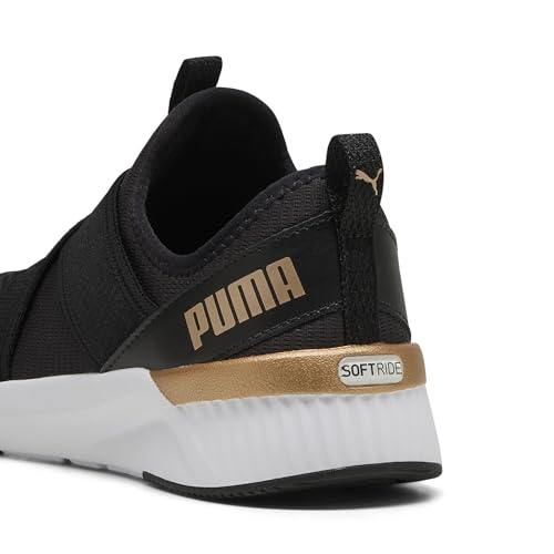 PUMA Women's Softride Harli Slip on Training Shoes Sneaker, Black-white-gold, 5 UK