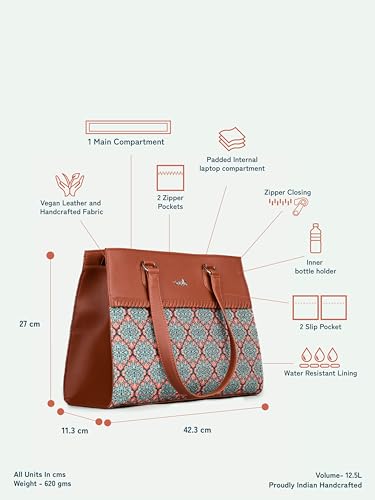 ZOUK Statement Business Bag | Stylish Handbag for Women Office Use | Tote Bags for Woman | Fits 14 Inch Laptop | Water-Resistant | Big Size | Aesthetic Purse | Kolkata Nouveau