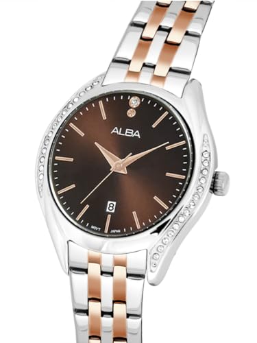 ALBA Stainless Steel Women Analog Wristwatch Ah7Bt1X1, Brown Dial, Silver Band