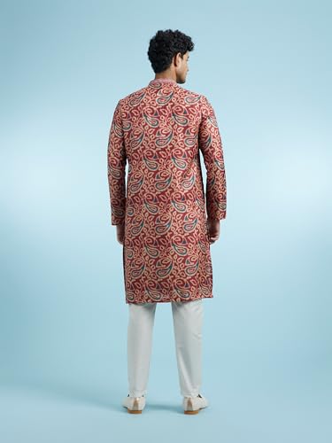 DIWAS BY MANYAVAR Men's Art Silk Printed Festive Kurta Set (2pc) (Maroon, M)