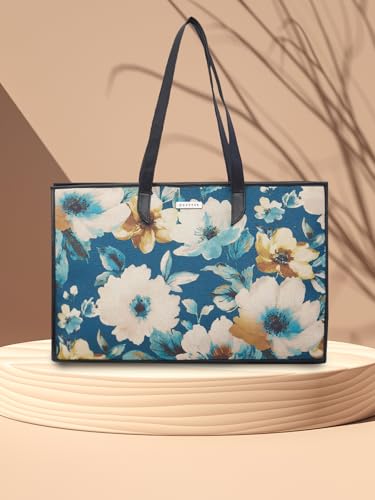 Caprese Poppy tote medium Teal Blue Floral Handbag