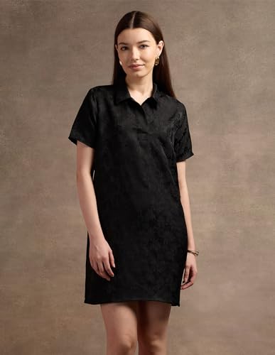 U.S. POLO ASSN. Polo Collar Jacquard Shift Dress (UWAW24DRS142_Black_XS)