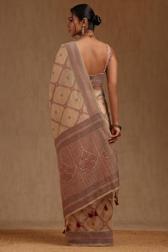 Soch Womens Beige Chanderi Woven Design Saree