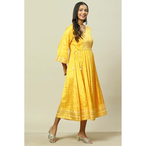Rangriti Women Mustard Liva Kalidar Dress_36