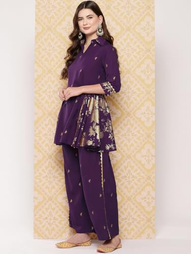 Ahalyaa Women's Polyester Co-ords Sets (AHTUPN-Combo-840-ICH_Purple_L)