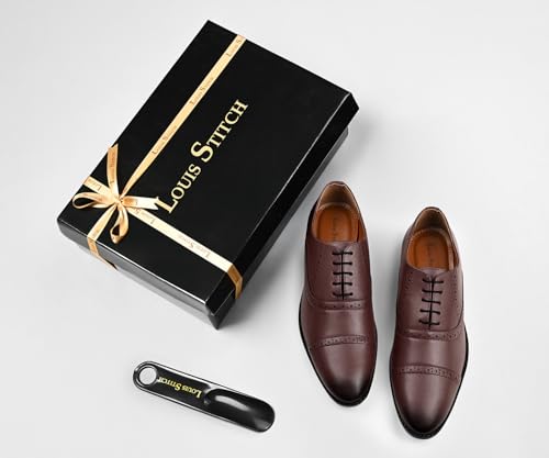 LOUIS STITCH Men's Formal Lace-up Oxford Shoes for Men | Solid Design | Ideal for Formal, Business Casual, and Parties |Rosewood, Size UK 10 (RGOXRW-)