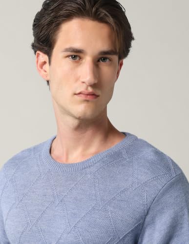 Arvind Geometric Patterned Regular Fit Sweater Blue