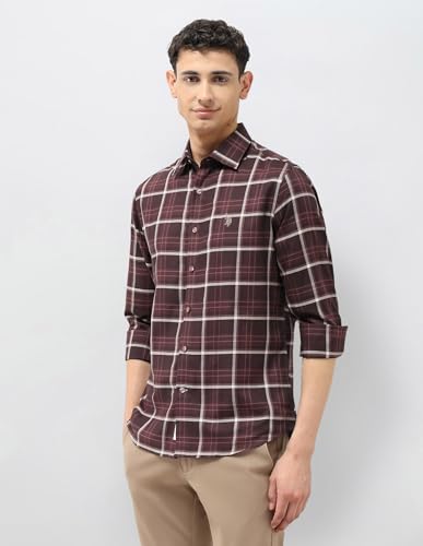 U.S.Polo ASSN. Men's Checkered Tailored Fit Shirt (USSHTP1154_Maroon