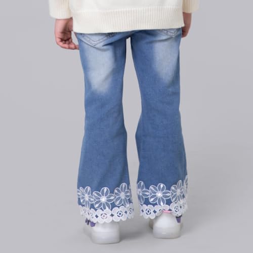 Hopscotch Girls Floral Lace Embellished Denim Jeans in Blue Color for Age (3-4 Years)