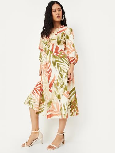 Max Women's Cotton A-Line Below The Knee Dress (EC58006B_Off White