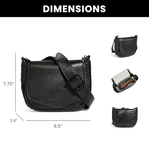 Aimee Kestenberg All For Love Saddle Crossbody Bag for Women - Small Leather Crossbody Purse - Adjustable & Removable Strap, Black With Shiny Black, Small, All for Love Saddle Crossbody - Black With