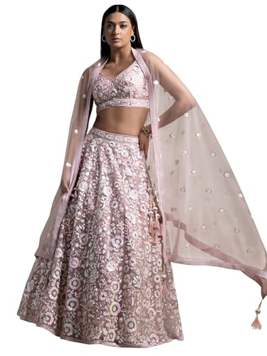 Zeel Clothing Women's Sequins Embroidered Soft Net Designer Lehenga Choli with Dupatta (5126-Womens-Lehenga-Choli-Latest; Free Size) (Pink)