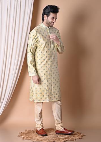 sajindia Men’s Traditional Kurta | Elegant Ethnic Wear for Men | Comfortable Fabric | Festivals, Weddings & Celebrations | Style 134 Yellow