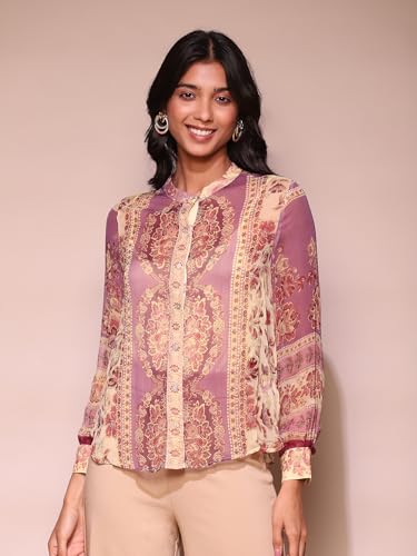 Label RITU KUMAR Lilac Floral Print Shirt Blouse with Inner